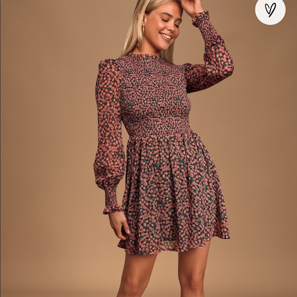 Floral Forever Green and Pink Floral Print Smocked Skater Dress